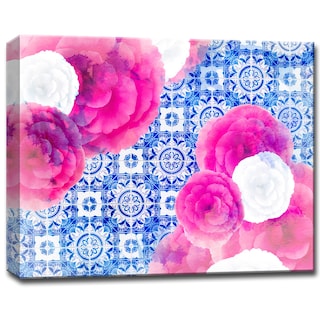 Tiles and Flowers' Abstract Wrapped Canvas Wall Art