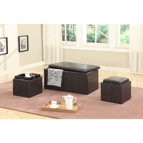 Clay Alder Home Clark Brown Triple Storage Ottomans With Wooden Clay Alder Home Clark Brown Triple Storage Ottomans With Wooden Trays Set Of 3