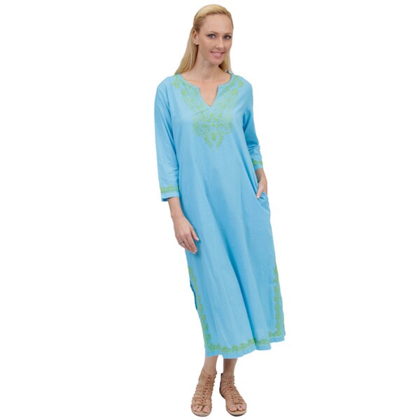 La Cera Women's Long Sleeve Hand Embroidered Caftan