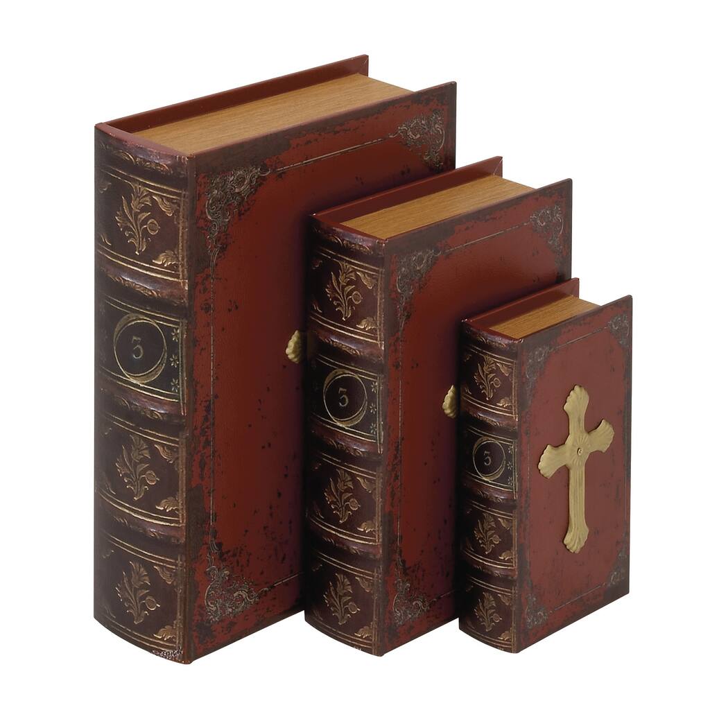 Wood Faux Leather Book Box 9/12/14-inch high (Set of 3)