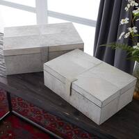 Set of 2 Natural 17 and 14 Inch Leather Boxes by Studio 350