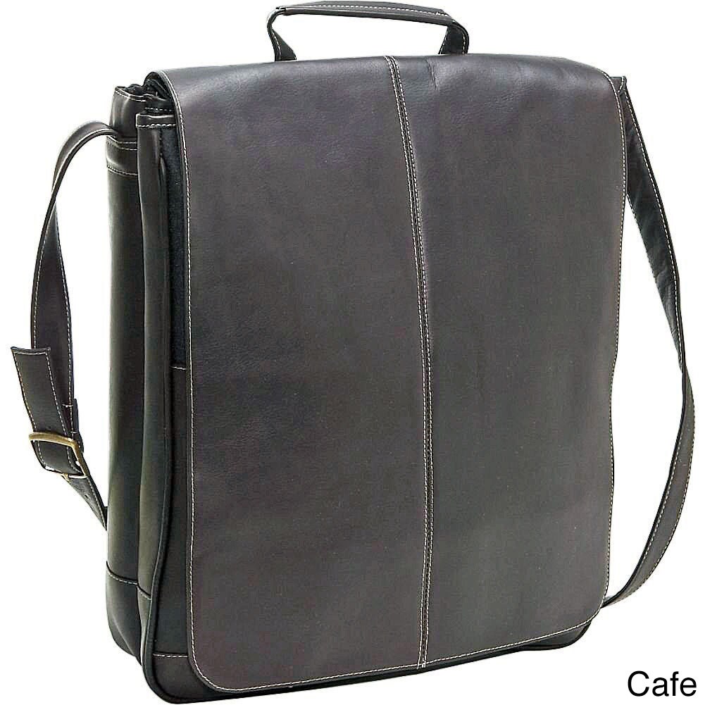 Ledonne Leather Vertical 17 Inch Laptop Messenger Bag