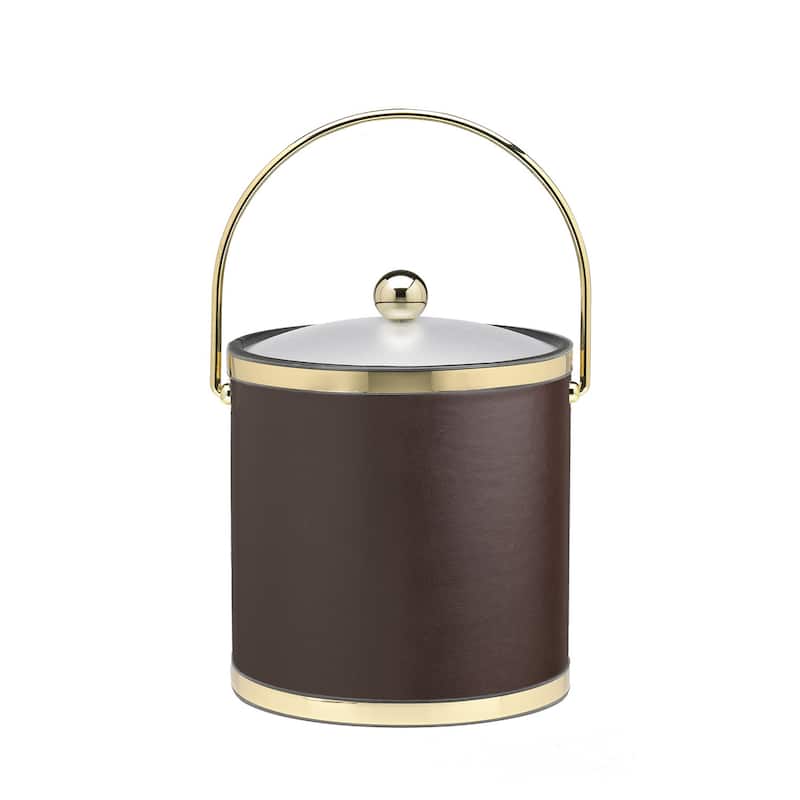 Kraftware Sophisticates with Polished Gold 3-quart Ice Bucket with Bale Handle, Bands and Acrylic Cover - Brown