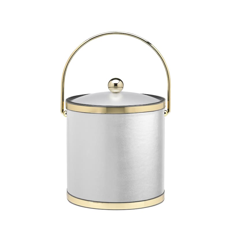 Kraftware Sophisticates with Polished Gold 3-quart Ice Bucket with Bale Handle, Bands and Acrylic Cover - White