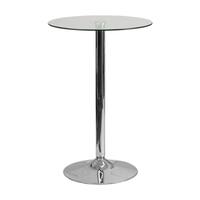 Offex 23.5'' Decorative Round Glass Table With 35.5''H Chrome Base