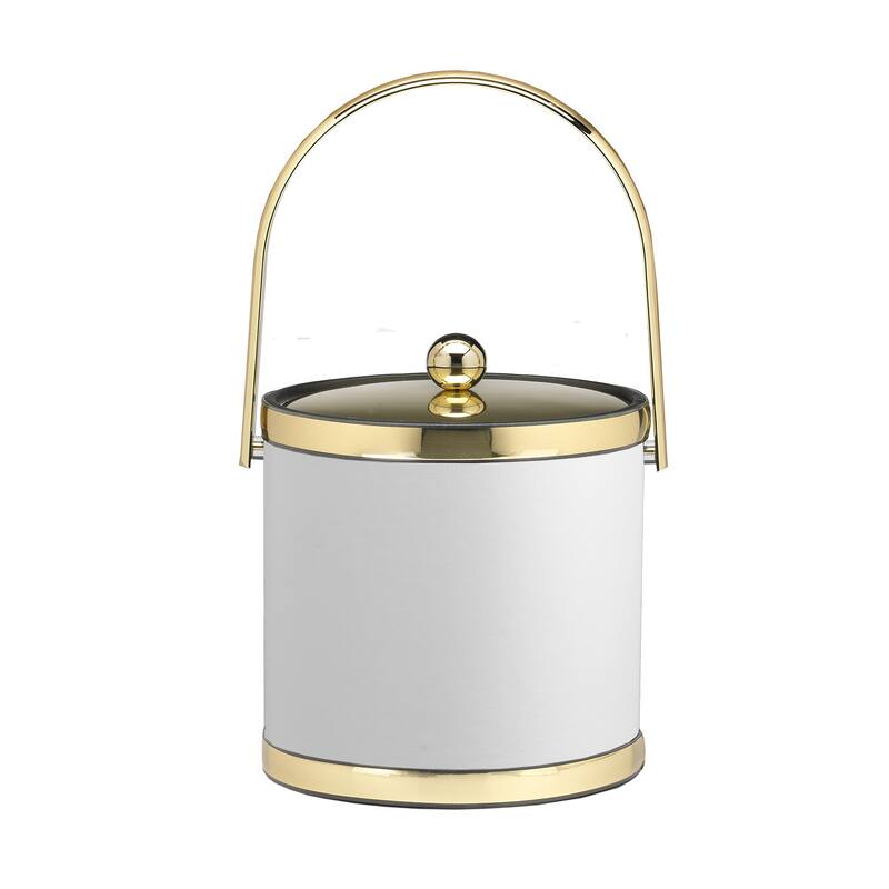 Kraftware Sophisticates with Polished Gold 3-quart Ice Bucket with Track Handle and Metal Cover - White