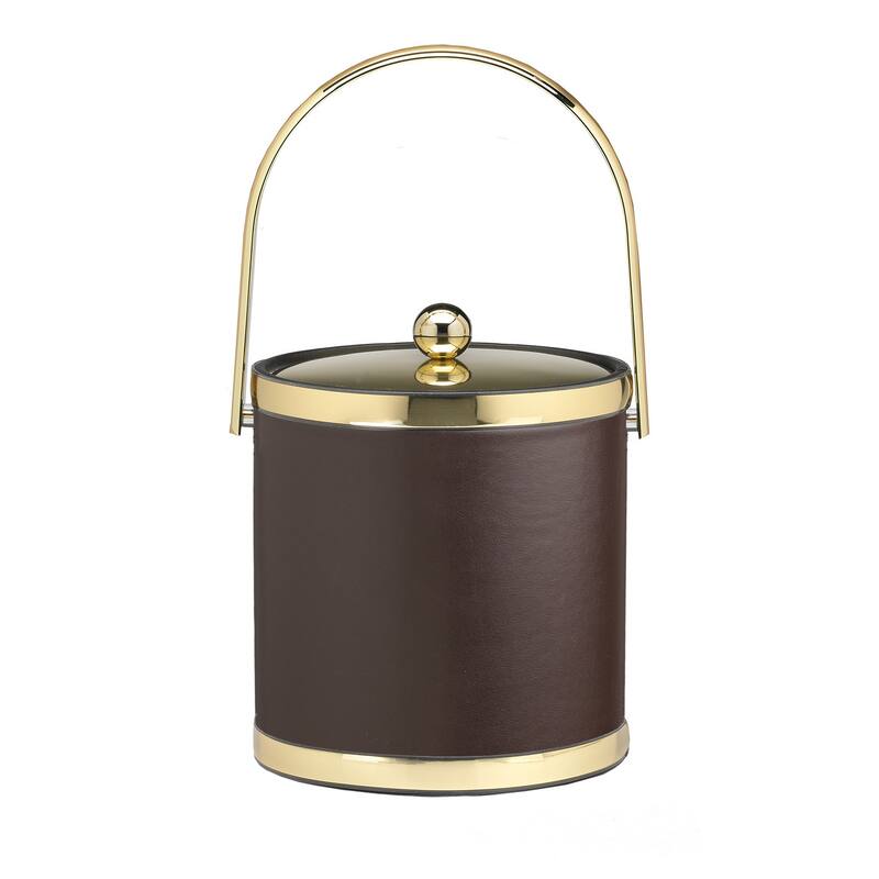 Kraftware Sophisticates with Polished Gold 3-quart Ice Bucket with Track Handle and Metal Cover - Brown