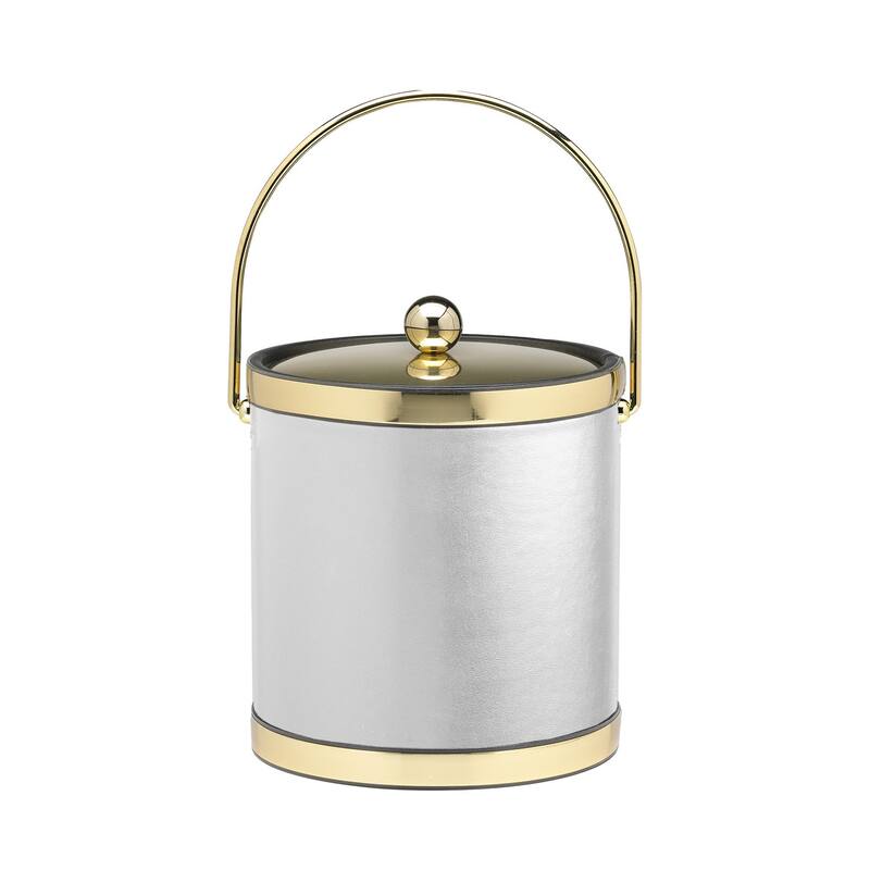 Kraftware Sophisticates with Polished Gold 3-quart Ice Bucket with Metal Cover, Bands and Bale Handle - White