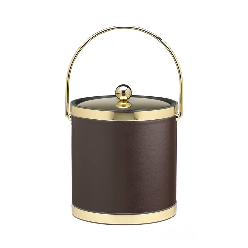 Kraftware Sophisticates with Polished Gold 3-quart Ice Bucket with Metal Cover, Bands and Bale Handle - Brown