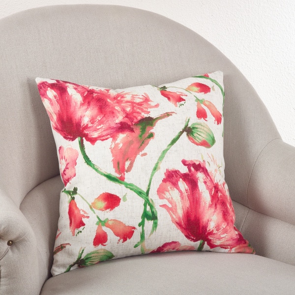 Floral Down Filled Linen Blend Throw Pillow