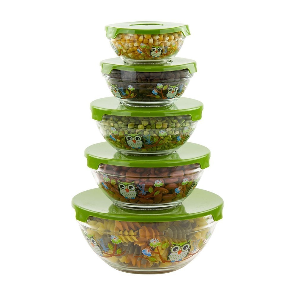 10 Piece Glass Bowl or Food Storage Bowls Set with Red Lids - Avian Design  - Bed Bath & Beyond - 11679061