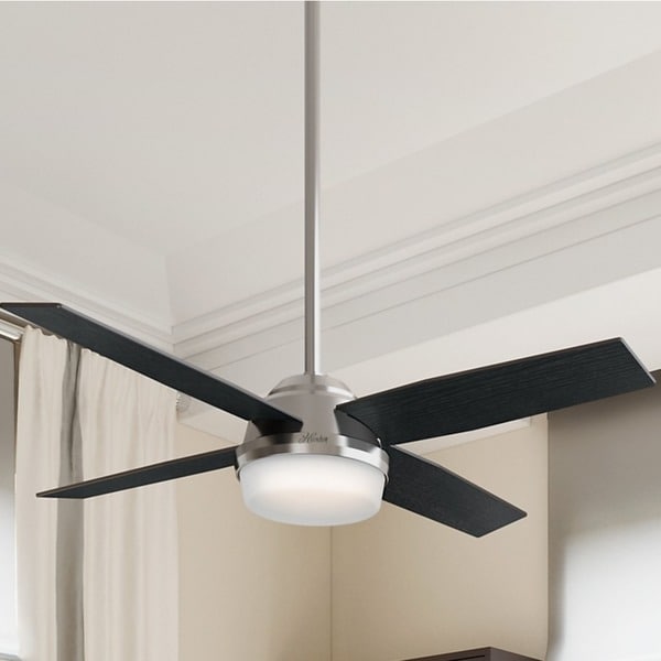 Hunter Fan Dempsey Collection 52 inch Brushed Nickel with 4 Black Oak or Chocolate Oak Reversible Blades - Silver