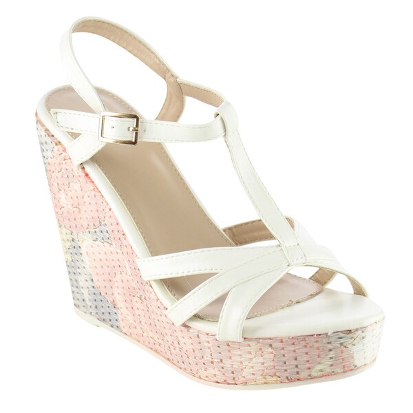Beston T-strap Floral Wedge Sandals One Size Small - Free Shipping Today - Overstock.com - 18606903