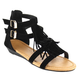 Journee Collection Women's 'Zana' Fringed Flat Gladiator Sandals ...