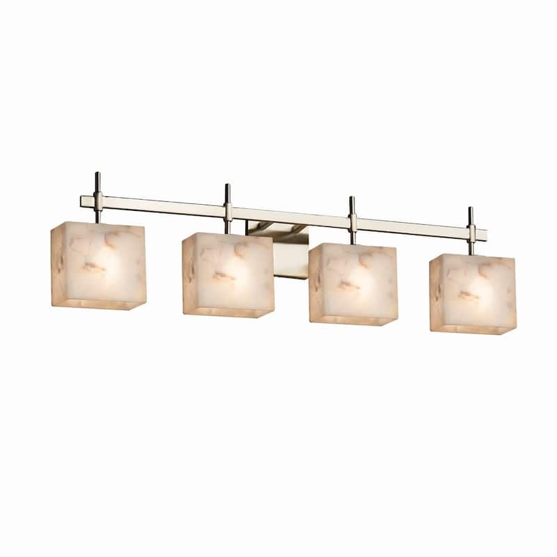 Justice Design Alabaster Rocks Union 4-light Brushed Nickel Bath Bar, Rectangle Shade