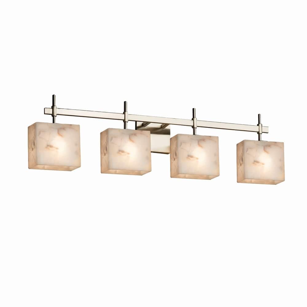 Justice Design Alabaster Rocks Union 4-light Brushed Nickel Bath Bar, Rectangle Shade