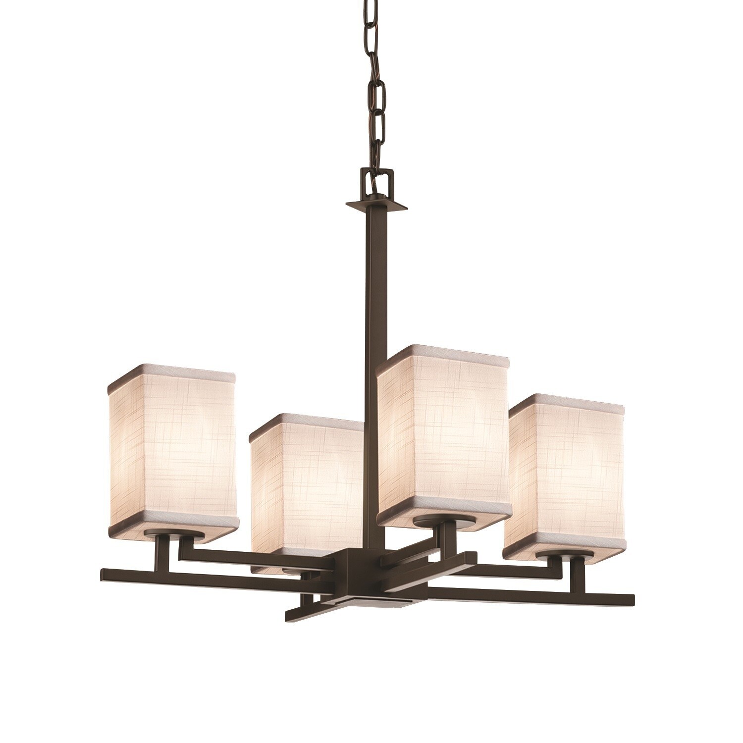 Justice Design Group Textile Aero 4-light Dark Bronze Chandelier, White Square - Flat Rim Shade (Dark Bronze, White) - Chandeliers For Bedrooms by Overstock.com