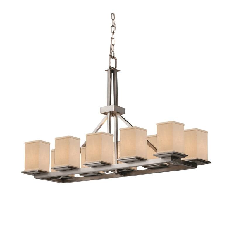 Justice Design Textile Montana 10-light Brushed Nickel Chandelier, Cream Square - Flat Rim Shade