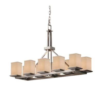 Justice Design Textile Montana 10-light Brushed Nickel Chandelier, Cream Square - Flat Rim Shade