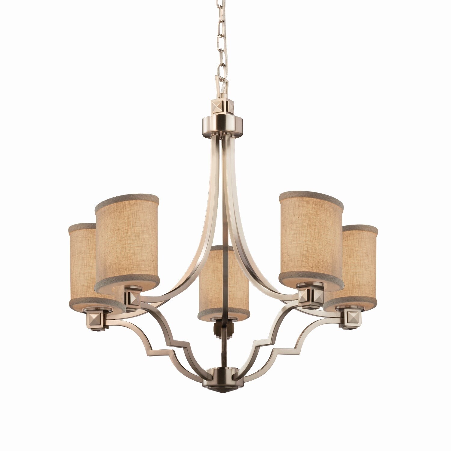 Justice Design Group Textile Argyle 5-light Brushed Nickel Chandelier, Cream Oval Shade (Brushed Nickel, Off-White) - Chandeliers For Bedrooms by Overstock.com