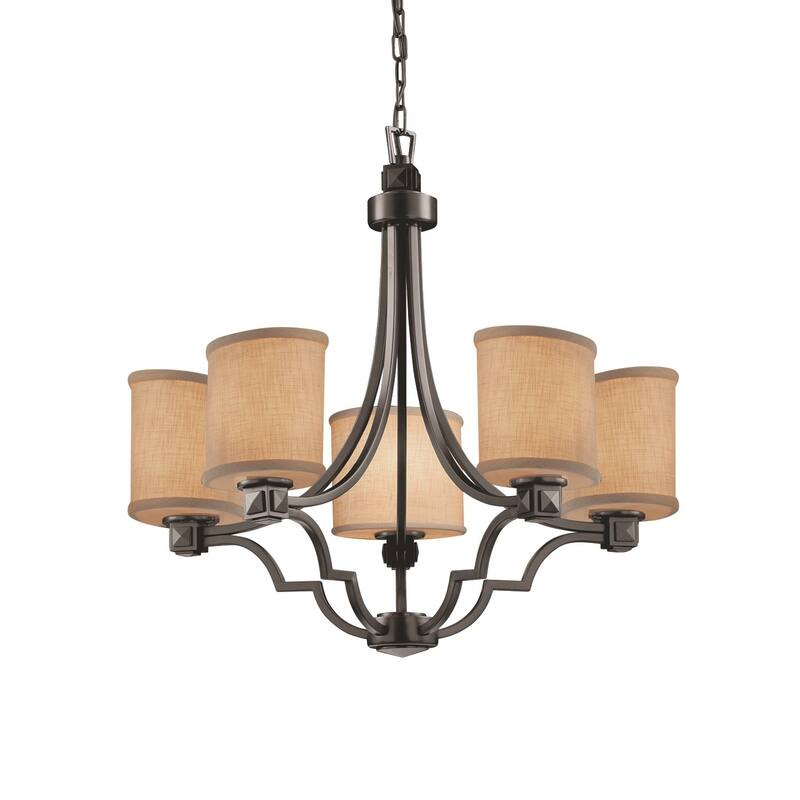 Justice Design Textile Argyle 5-light Matte Black Chandelier, Cream Oval Shade
