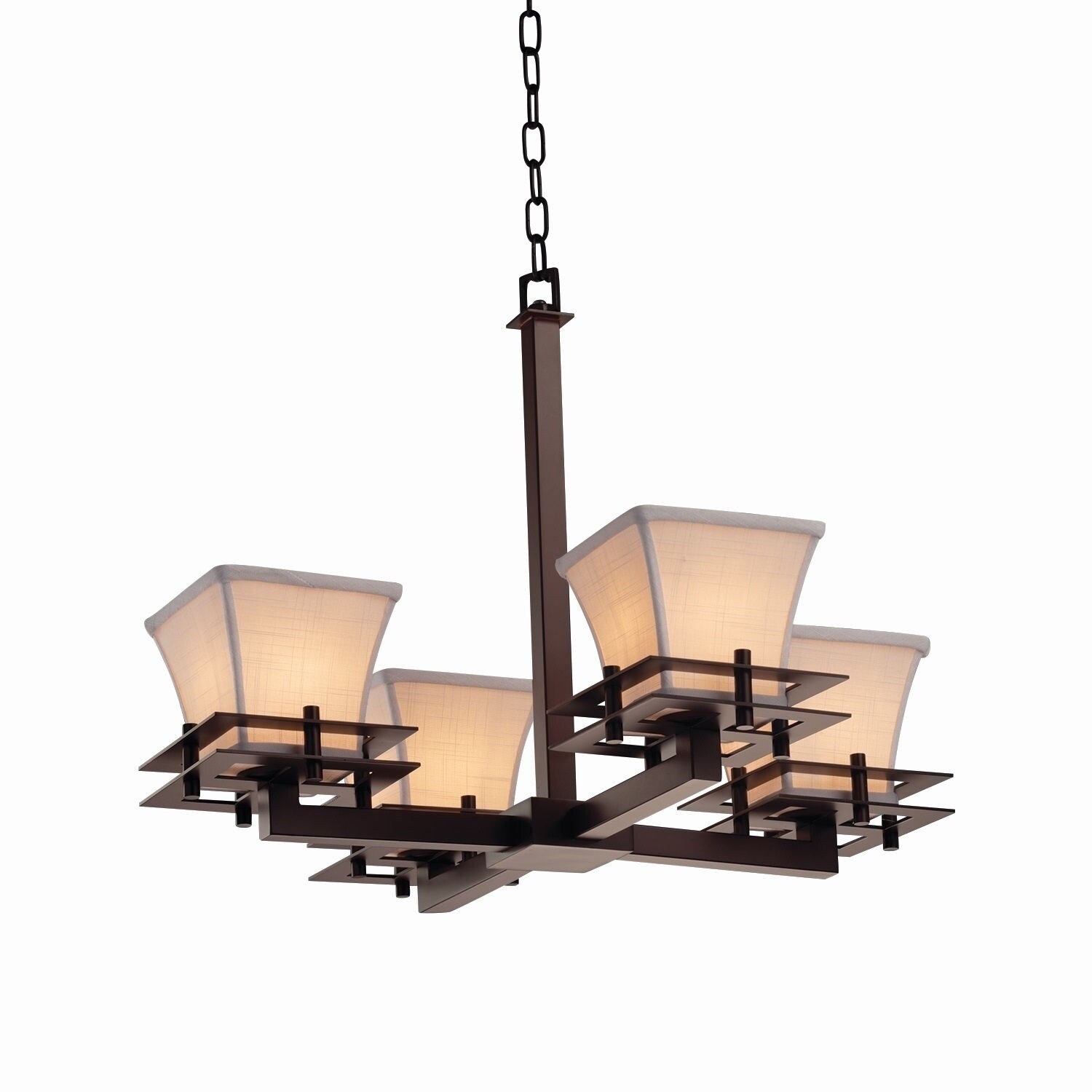 Justice Design Group Textile Metropolis 4-light Dark Bronze Chandelier, Cream Square Flared Shade (Dark Bronze, Off-White) - Chandeliers For Bedrooms by Overstock.com