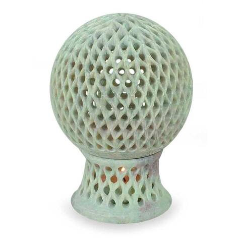 Handmade Soapstone 'Lattice Globe' Candleholder (India)