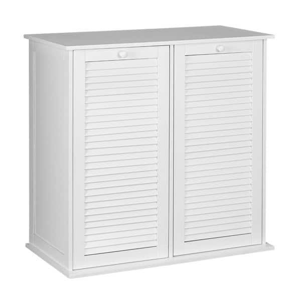 Shop Black Friday Deals On Household Essentials White Shutter Front Tilt Out Cabinet Laundry Sorter Overstock 11684919