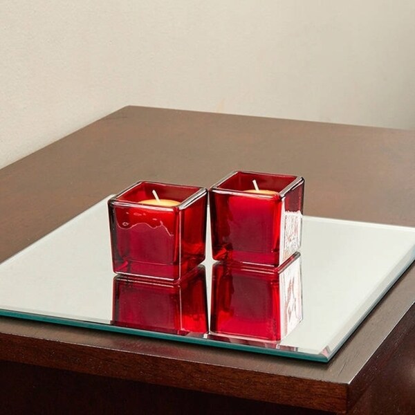 Shop 10inch Square Mirror Candle Plate with Bevelled Edge