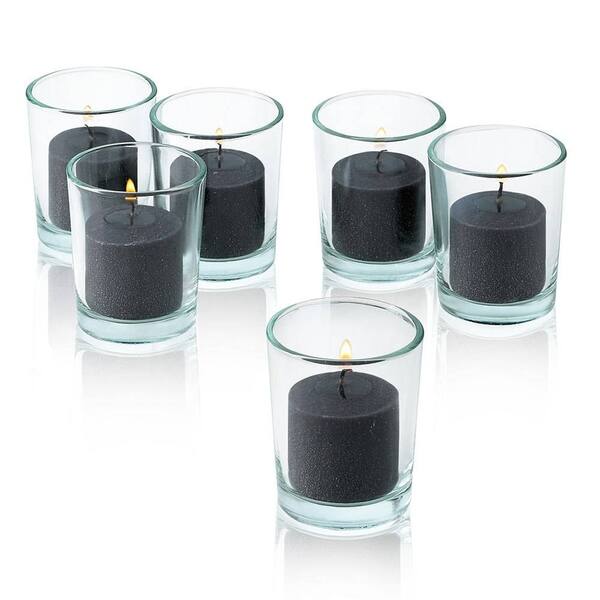 Black Unscented Votive Candle with Clear Glass Holders (Set of 48