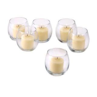 Clear Glass Hurricane Votive Candle Holders with Ivory Votive Candles with 10-hour Burn (Set of 72)