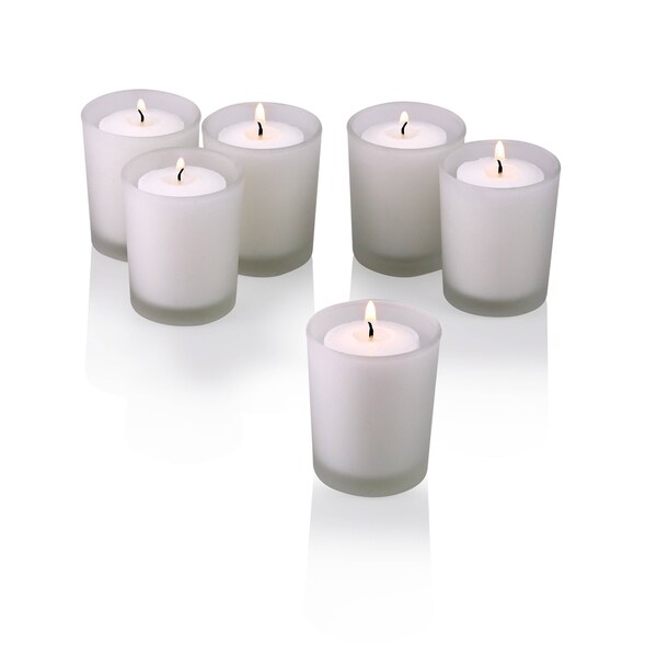 White Frosted Glass Round Votive Candle Holders With White Votive Candles Set Of 36