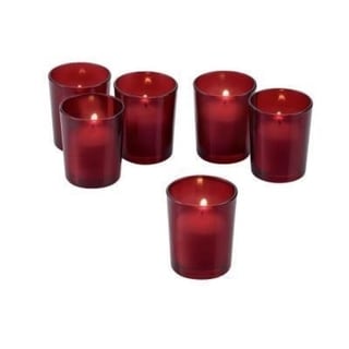 Red Frosted Glass Round Votive Candle Holders with White Votive Candles (Set of 36)