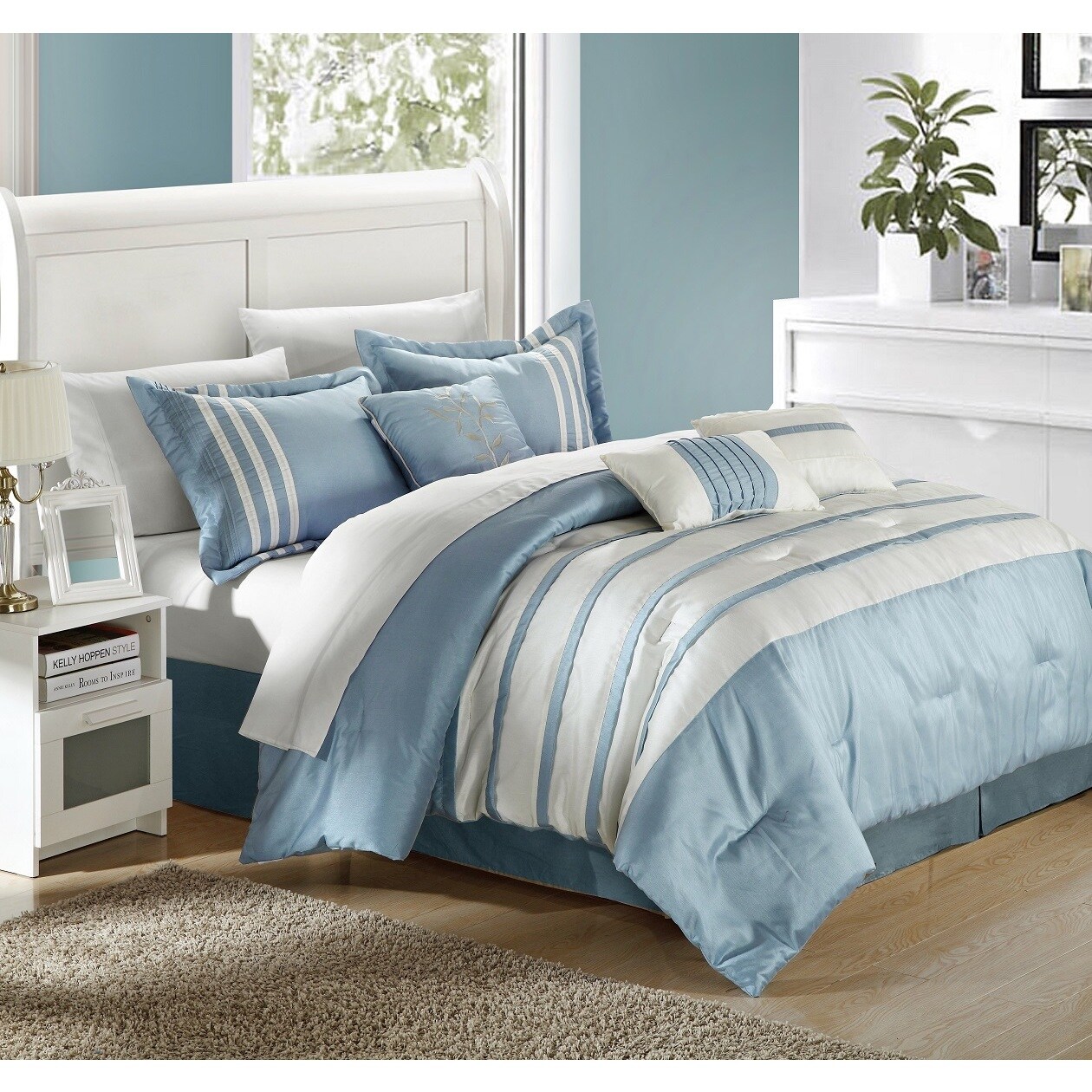 Shop Chic Home Tijuana Blue White 7 Piece Comforter Set Free