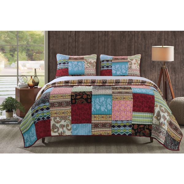 Greenland Home Fashions Bohemian Dream Authentic Patchwork Reversible 3-piece Quilt Set