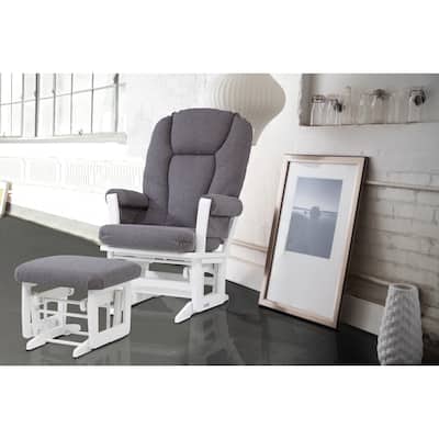 Dutailier Grey and White Glider Rocking Chair with Glider Ottoman