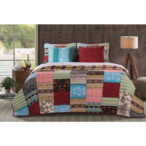 Greenland Home Fashions Bohemian Dream Authentic Patchwork Bonus 5-piece Quilt Set