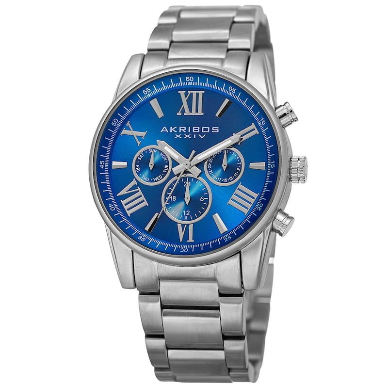Akribos XXIV Women's Swiss Quartz Multifunction Blue Silver-tone Stainless Steel Bracelet Watch