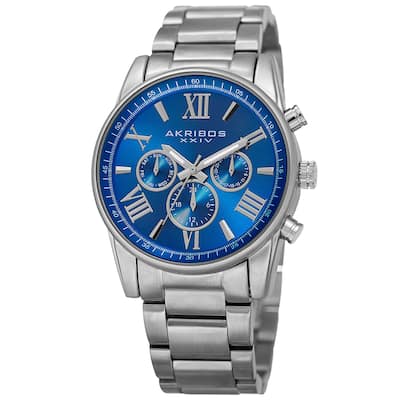 Akribos XXIV Women's Swiss Quartz Multifunction Blue Silver-tone Stainless Steel Bracelet Watch