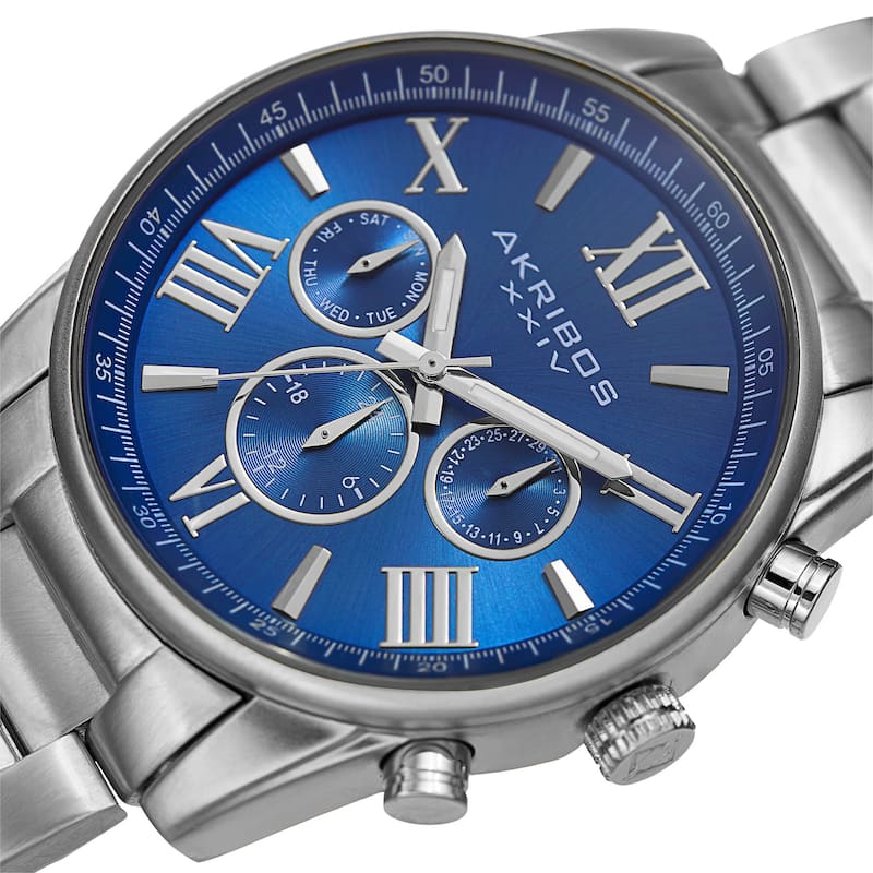 Akribos XXIV Women's Swiss Quartz Multifunction Blue Silver-tone Stainless Steel Bracelet Watch