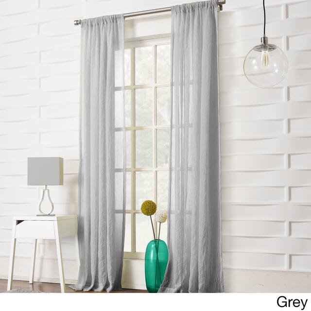 No. 918 Ladonna Crushed Texture Semi-Sheer Rod Pocket Curtain Panel, Single Panel - 50x63 - Grey