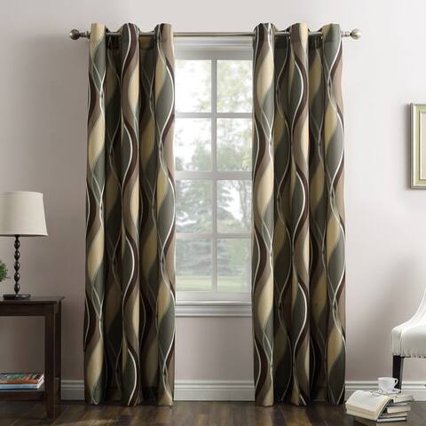 No. 918 Intersect Grommet Woven Print Window Curtain Panel, Single Panel