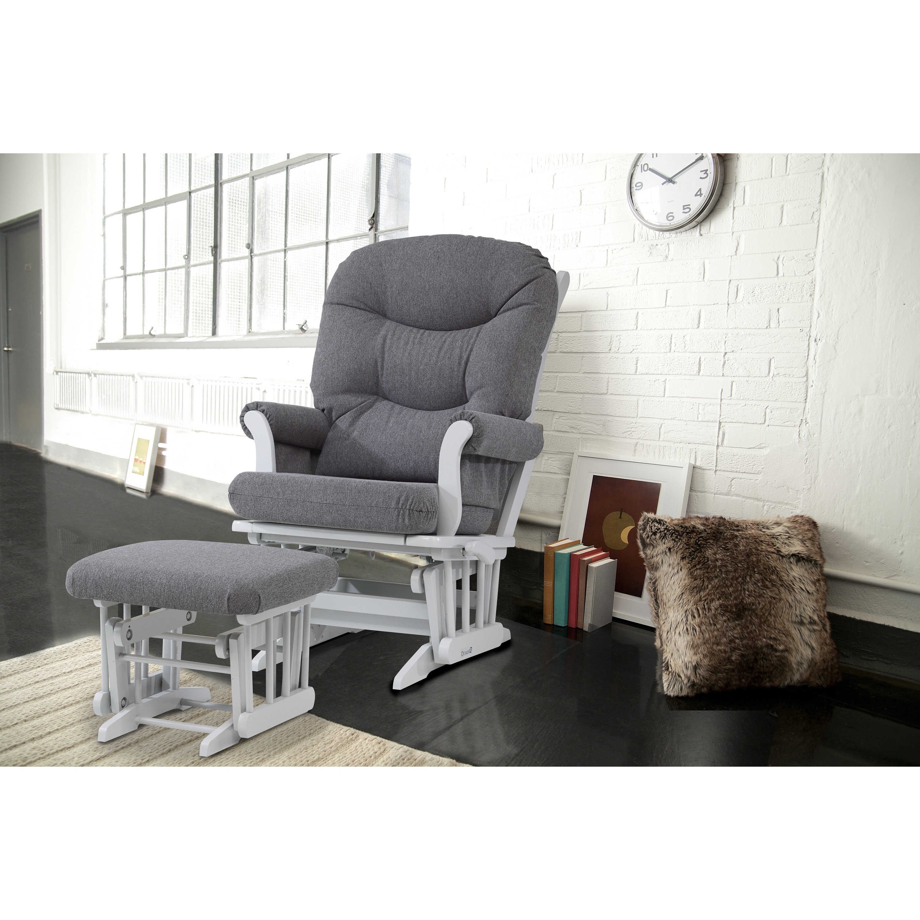 Dutailier Grey Multi position Glider Recliner and Ottoman