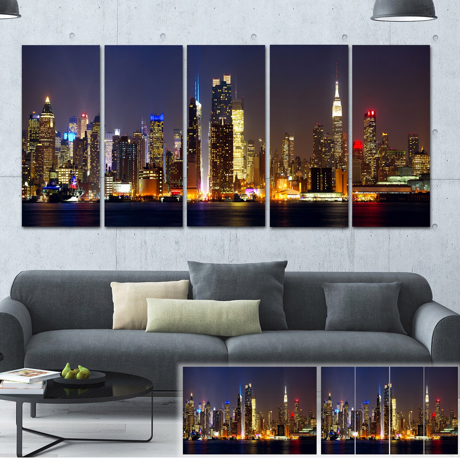 New York City Night Skyline Cityscape View Wall Art Poster Matte//Photo Luster