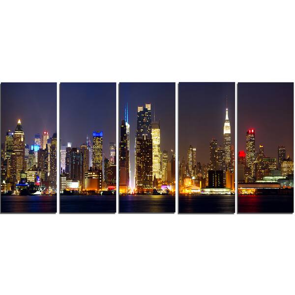 Designart New York Skyline At Night Cityscape Photo Large Canvas Print Brown Overstock