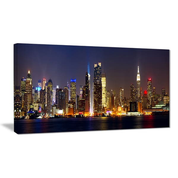 Designart New York Skyline At Night Cityscape Photo Large Canvas Print Brown Overstock 11687675