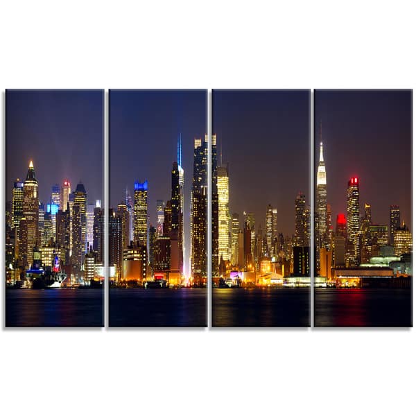 Designart New York Skyline At Night Cityscape Photo Large Canvas Print Brown Overstock 11687675