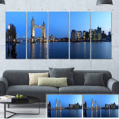 Designart "London Tower Bridge in Blue" Cityscape Photo Large Canvas Print