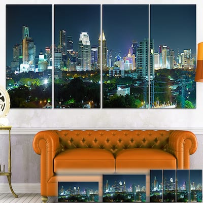 Designart - Night City Bangkok Cityscape - Photo Canvas Print - Yellow