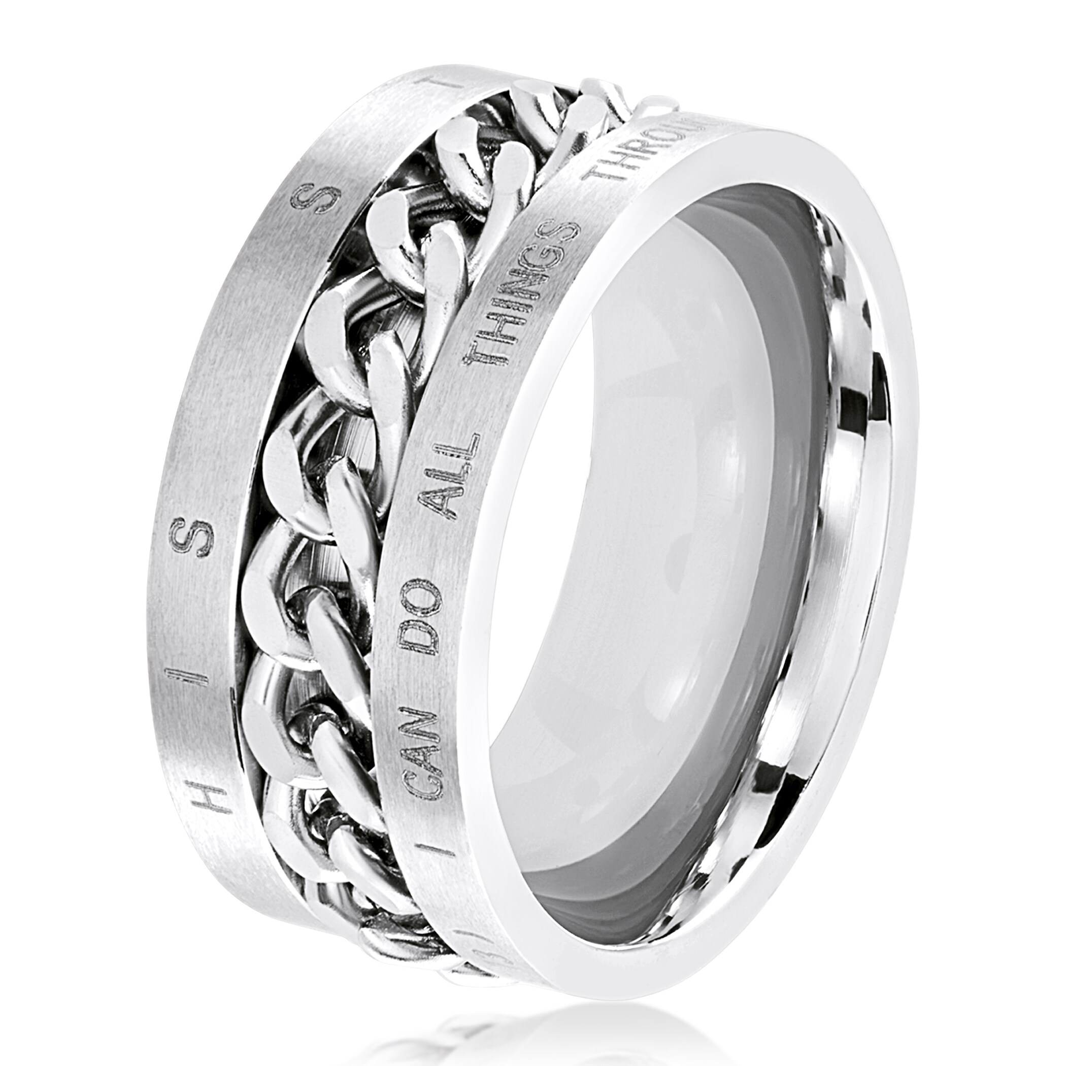 Mens Mechanic Car Racer Tire Tread Band Ring for Men for Bikers Matte Brushed Silver Tone Stainless Steel 8MM